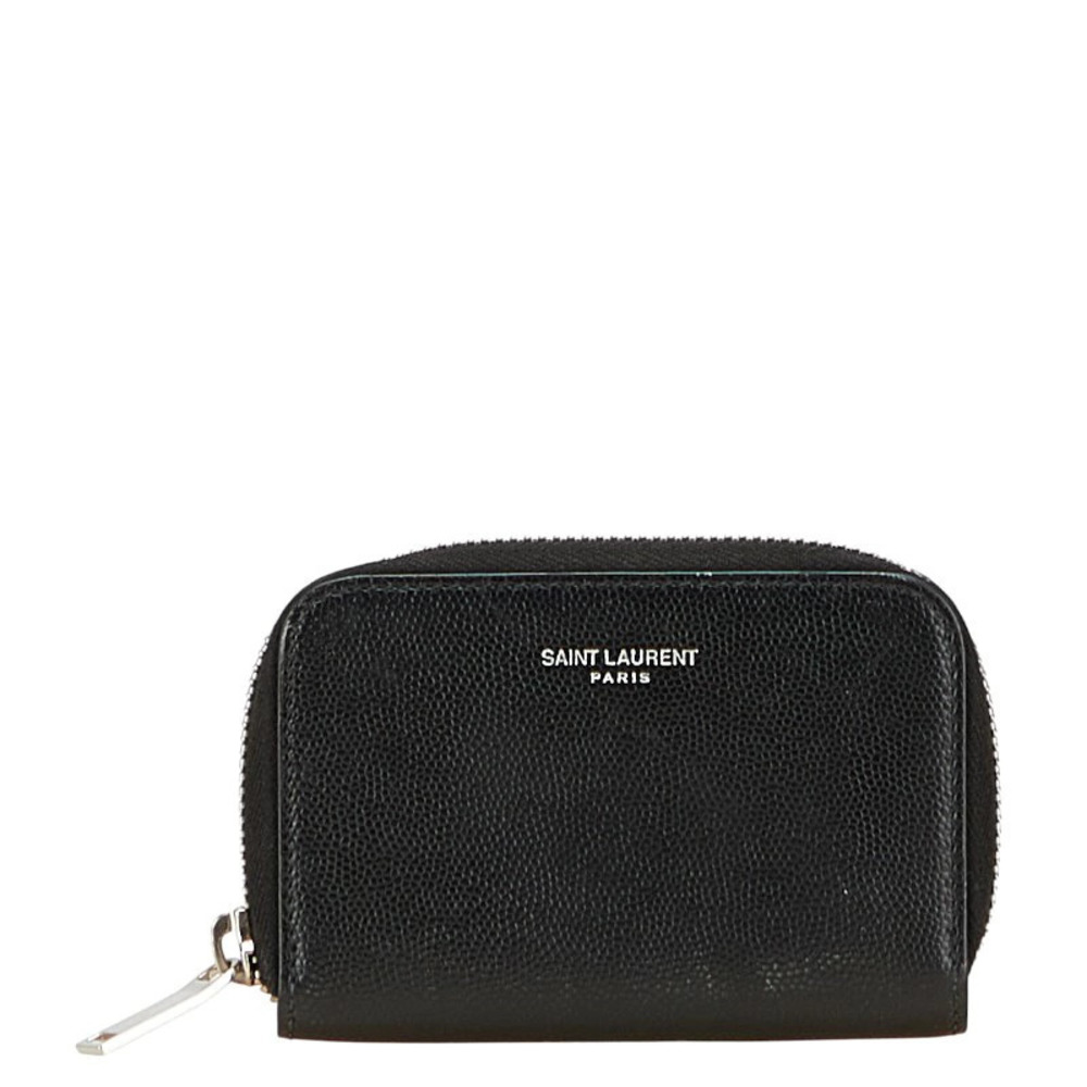 Saint Laurent Round Zipper coin case Wallet Black Leather